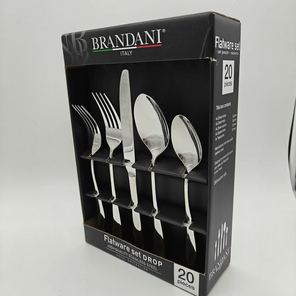 Brandani Italy Drop 20 Piece Stainless Steel Flatware Set Service for 4 NEW